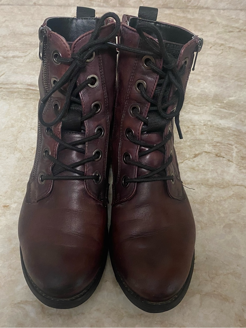 Bugatti Burgundy Brown Lace-Up Side-Zip Ankle Boots